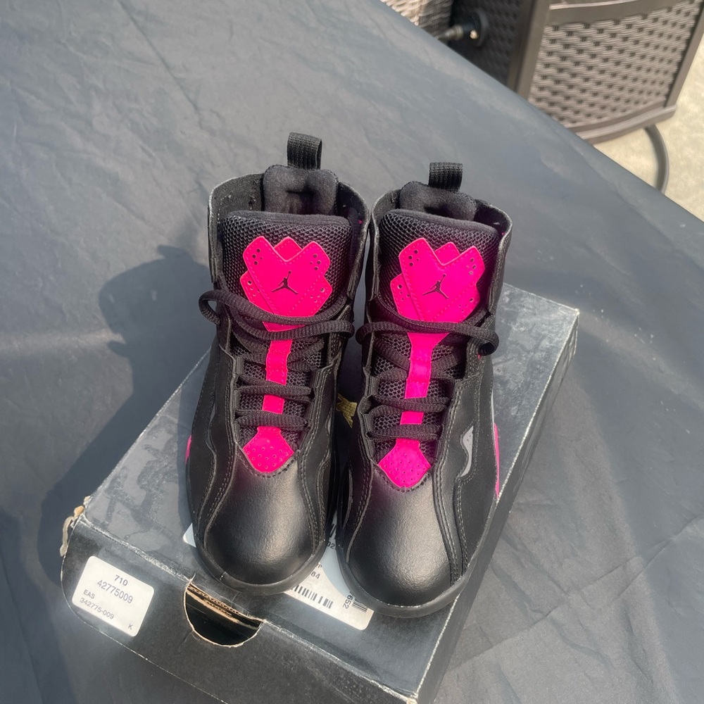 Jordan 7 Kids Black and Pink (size 13c)